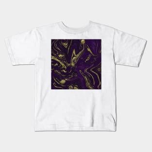 Gold Faux Glitter & Violet Purple Marble Abstract Art Kids T-Shirt